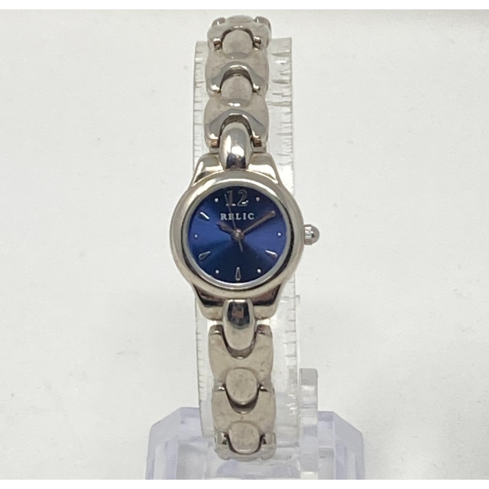 Relic Womens Watch 20mm Blue Dial Silver Tone Petite w/Extender New Battery 6.5"